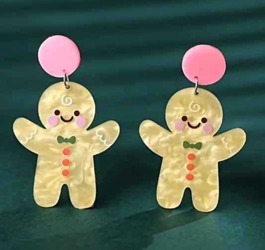 Acrylic Cartoon Christmas Festive Gingerbread Person Large Drop Dangle Earrings