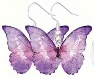 Acrylic Colourful Butterfly Lilac Purple Violet Design Drop Dangle Earrings