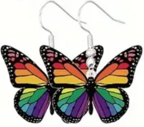 Acrylic Colourful Butterfly Rainbow Design Drop Dangle Earrings