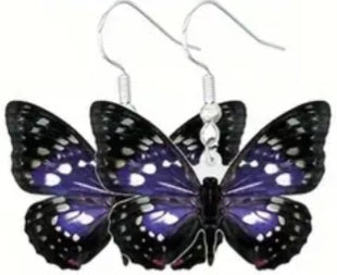 Acrylic Colourful Butterfly Black Purple Design Drop Dangle Earrings