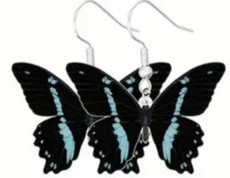 Acrylic Colourful Butterfly Black Ice Blue  Design Drop Dangle Earrings