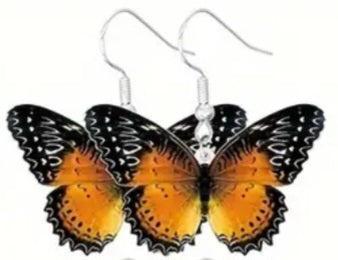 Acrylic Colourful Butterfly Orange Black Design Drop Dangle Earrings