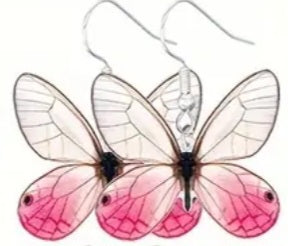 Acrylic Colourful Butterfly Pink White Design Drop Dangle Earrings