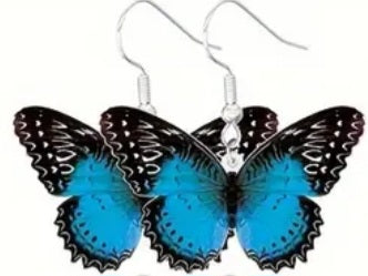 Acrylic Colourful Butterfly Blue Black Design Drop Dangle Earrings