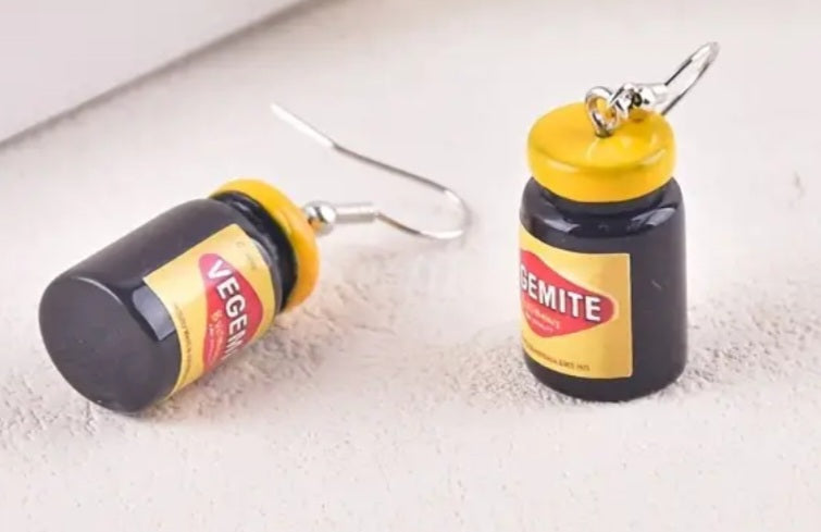 Acrylic Aussie Breakfast Spread Vegemite Jar Inspired Australia Drop Dangle Earrings