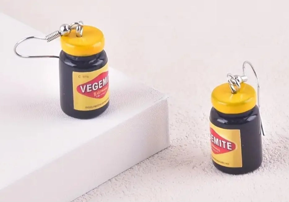 Acrylic Aussie Breakfast Spread Vegemite Jar Inspired Australia Drop Dangle Earrings