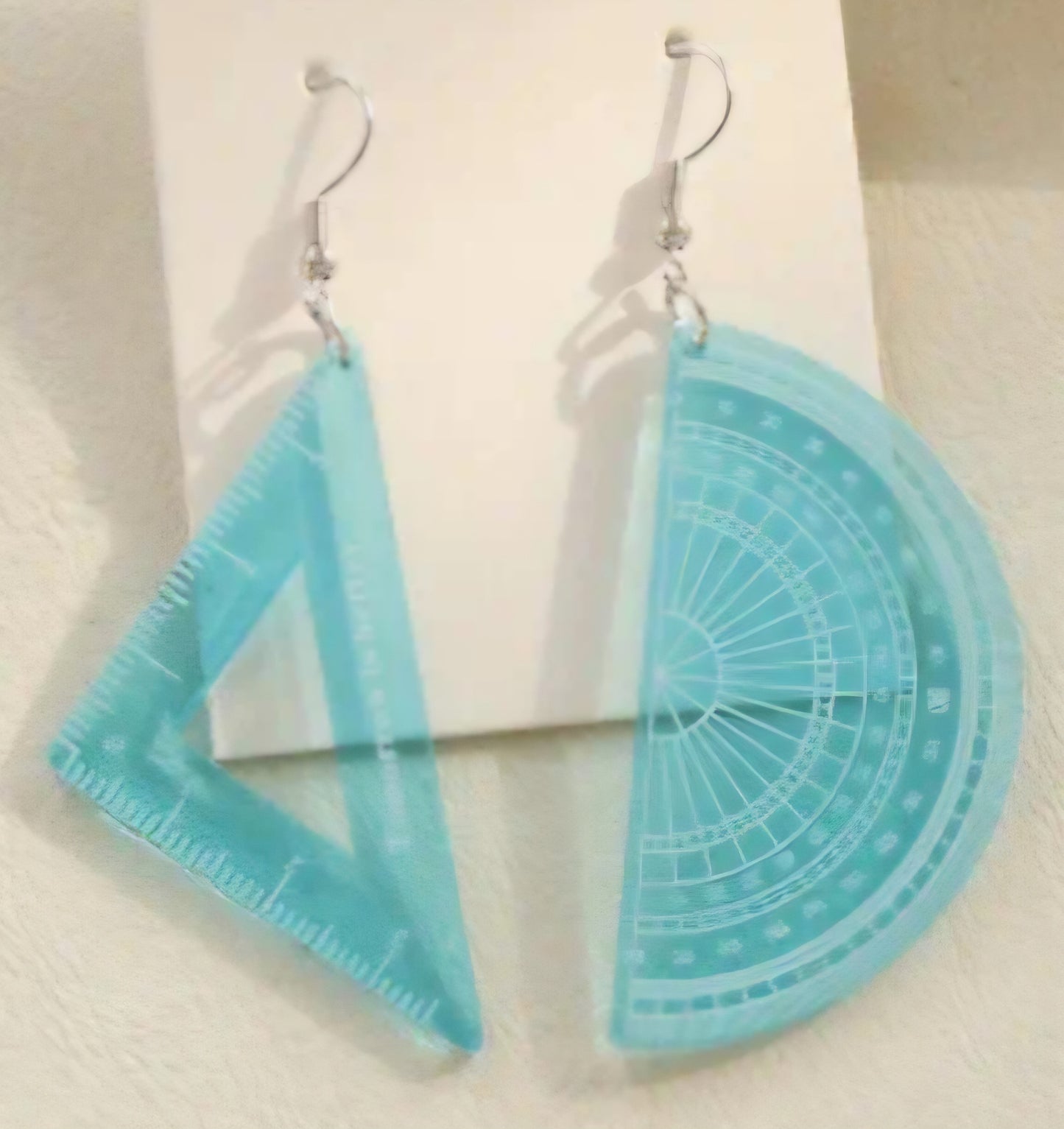 Acrylic Protractor Triangke Ruler Mathematics Maths Blue Transparent Large Drop Dangle Earrings