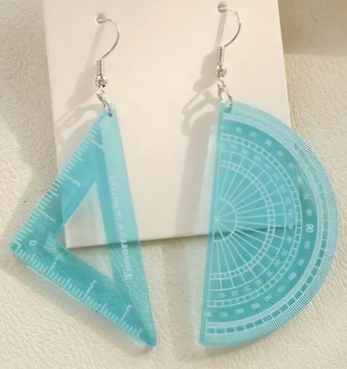 Acrylic Protractor Triangke Ruler Mathematics Maths Blue Transparent Large Drop Dangle Earrings