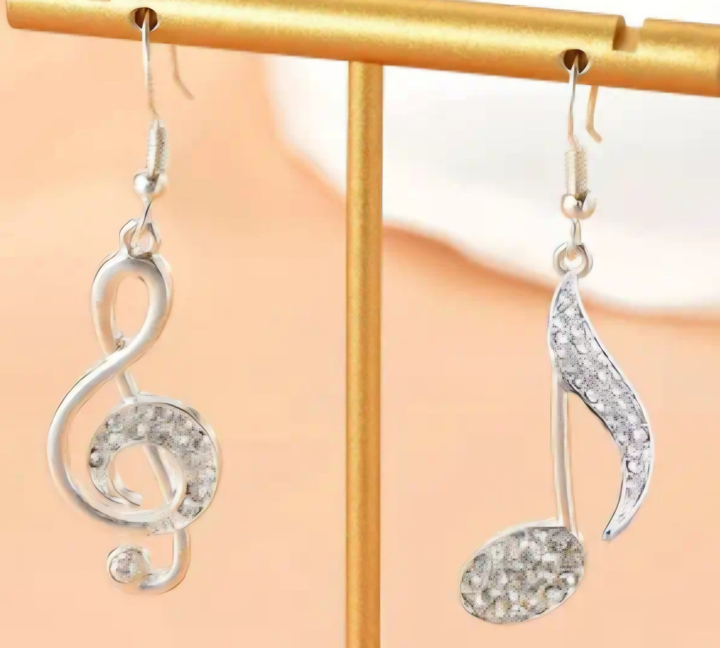 Bling Silver Plated Rhinestone Inlay Music Note Treble Clef Drop Dangle Earrings