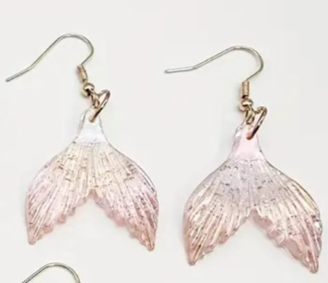 Acrylic Glitter Ocean Mermaid Tail Shimmer Design Pastel Pink Drop Dangle Earrings