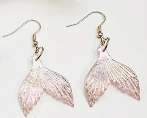 Acrylic Glitter Ocean Mermaid Tail Shimmer Design Pastel Pink Drop Dangle Earrings