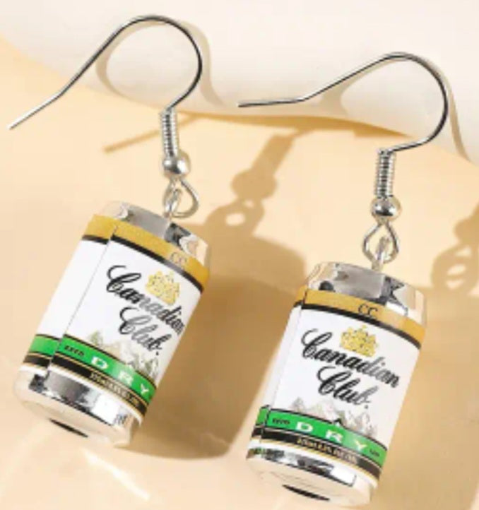 Acrylic Canadian Club And Dry Can Inspired  Drop Dangle Earrings