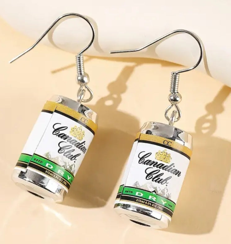 Acrylic Canadian Club And Dry Can Inspired  Drop Dangle Earrings