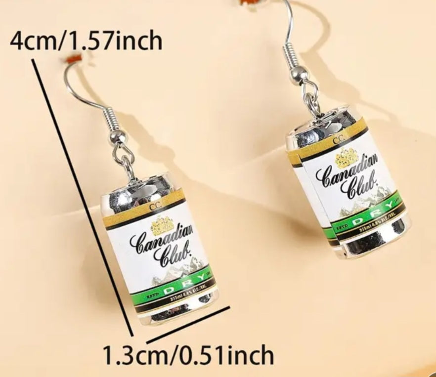 Acrylic Canadian Club And Dry Can Inspired  Drop Dangle Earrings