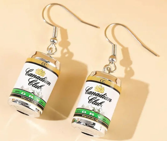 Acrylic Canadian Club And Dry Can Inspired  Drop Dangle Earrings