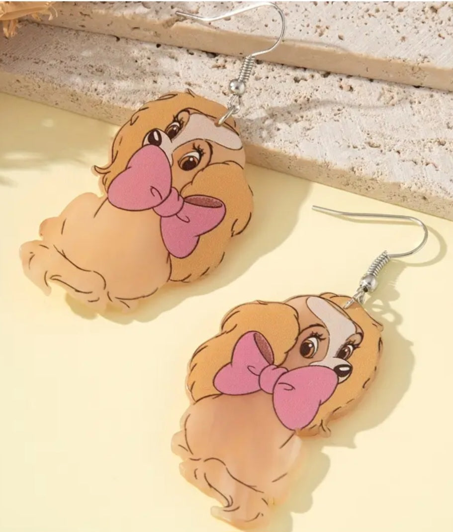 Acrylic Cartoon Cocker Spaniel Lady And The Tramp Inspired Drop Dangle Earrings