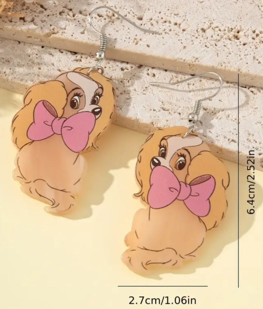 Acrylic Cartoon Cocker Spaniel Lady And The Tramp Inspired Drop Dangle Earrings