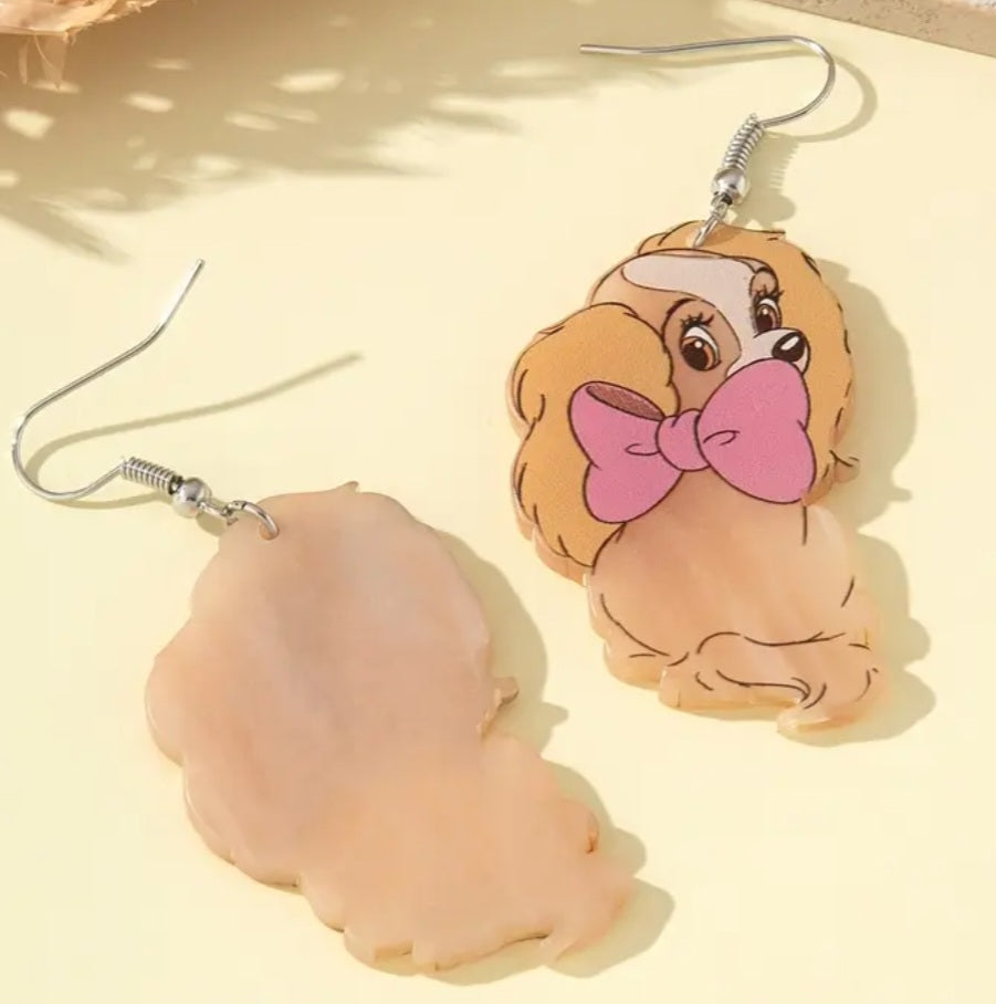 Acrylic Cartoon Cocker Spaniel Lady And The Tramp Inspired Drop Dangle Earrings