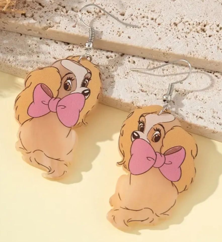 Acrylic Cartoon Cocker Spaniel Lady And The Tramp Inspired Drop Dangle Earrings