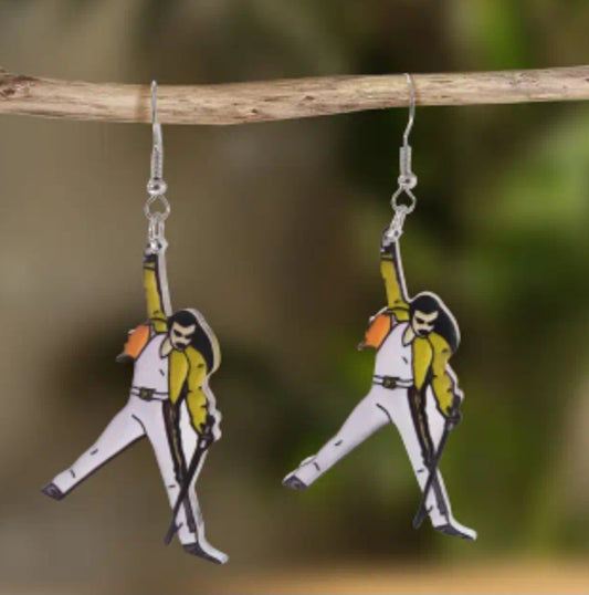 Acrylic Cartoon Queen Freddy Mercury Inspired Rock Star Drop Dangle Earrings