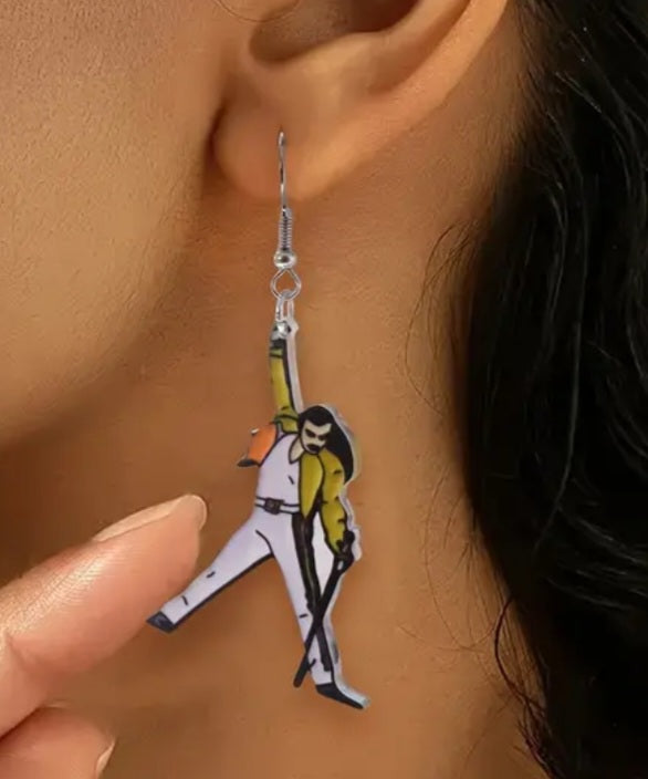 Acrylic Cartoon Queen Freddy Mercury Inspired Rock Star Drop Dangle Earrings