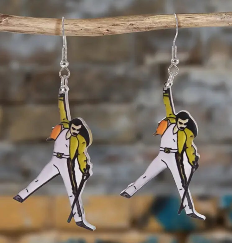 Acrylic Cartoon Queen Freddy Mercury Inspired Rock Star Drop Dangle Earrings