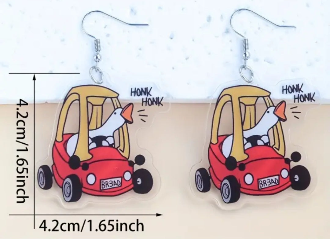 Acrylic Cartoon Silly Goose Honk Road Rage Design Drop Dangle Earrings