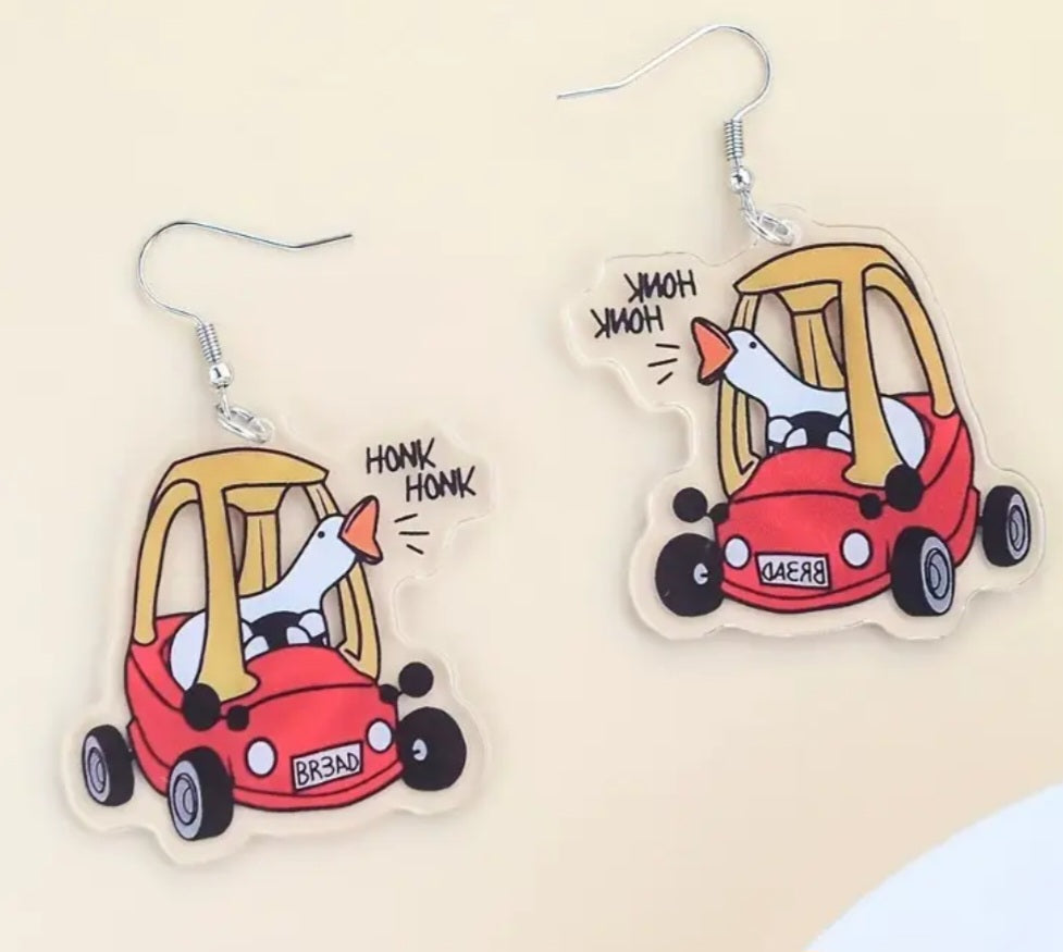 Acrylic Cartoon Silly Goose Honk Road Rage Design Drop Dangle Earrings