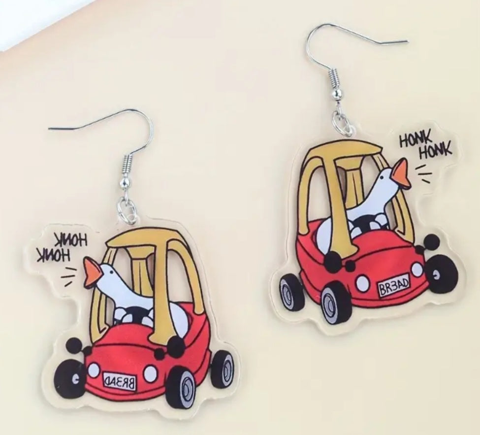 Acrylic Cartoon Silly Goose Honk Road Rage Design Drop Dangle Earrings