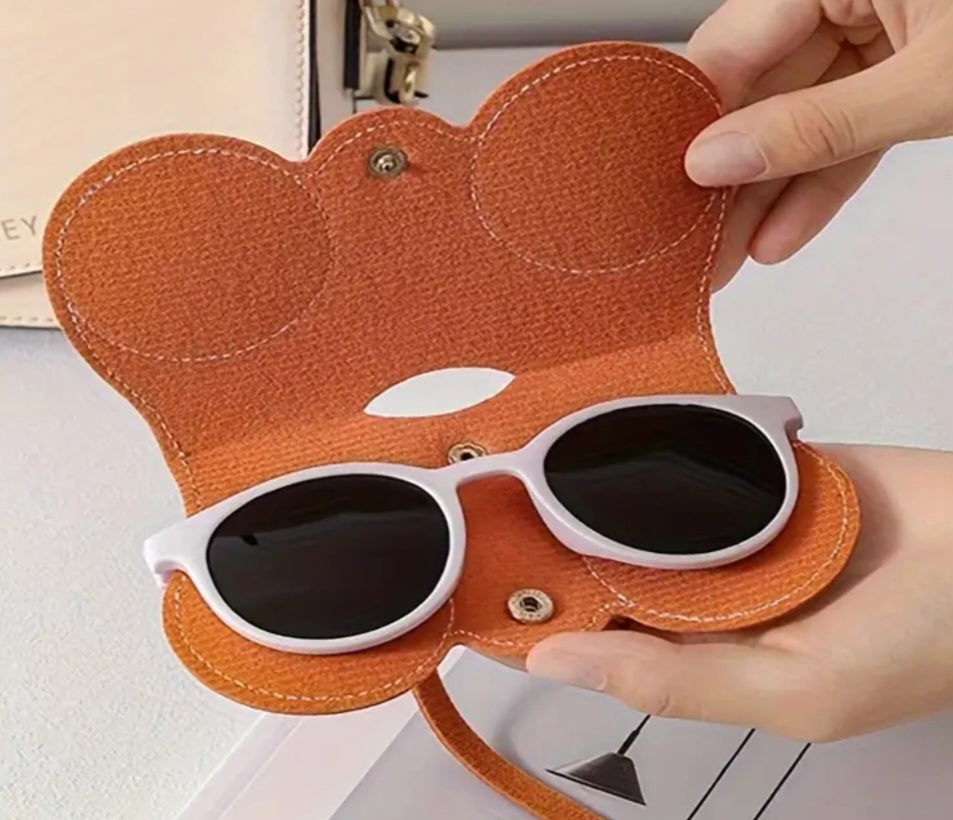 Compact Eye Glasses Sunglasses Sunburnt Orange Lightweight Storage Protectice Case Carrier PU Vegan Leather