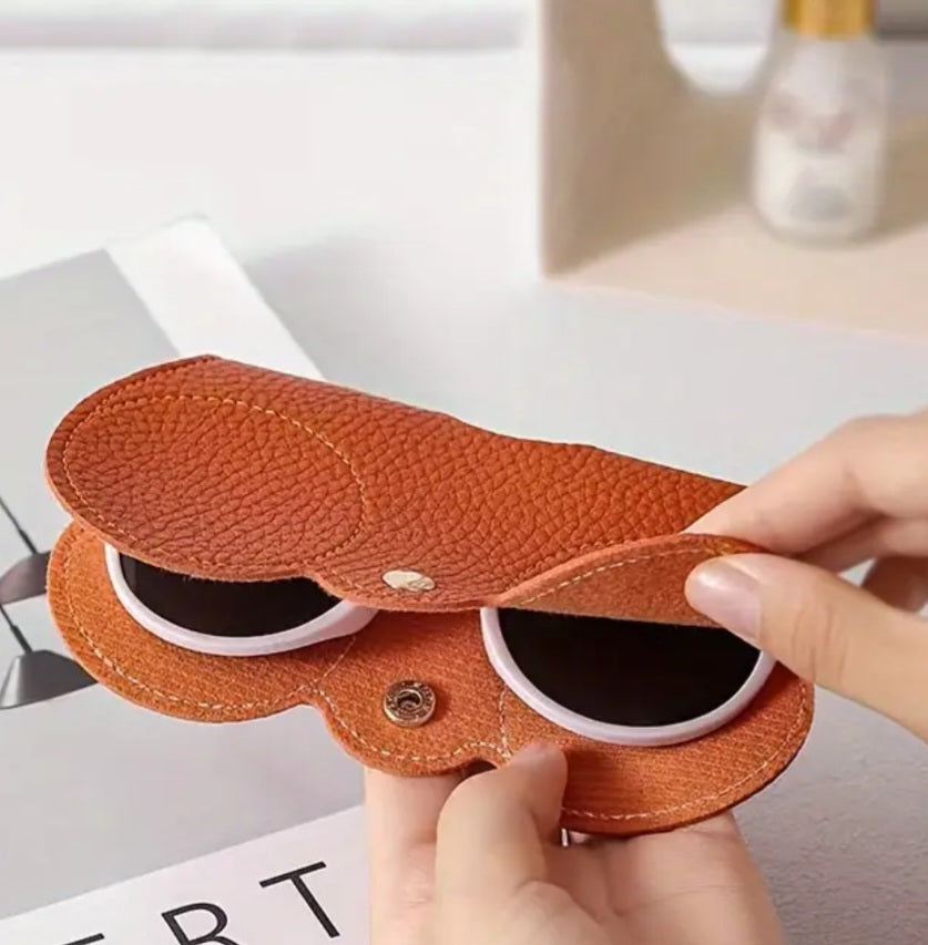 Compact Eye Glasses Sunglasses Sunburnt Orange Lightweight Storage Protectice Case Carrier PU Vegan Leather