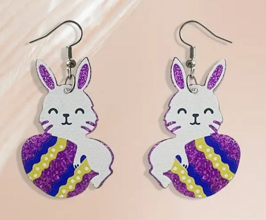 Acrylic Easter Glitter Bunny Egg Spring Drop Dangle Earrings