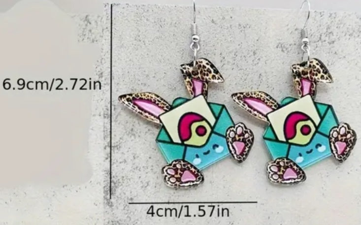 Acrylic Large Easter Spring Envelope Letter Bunny Rabbit Dangle Earrings