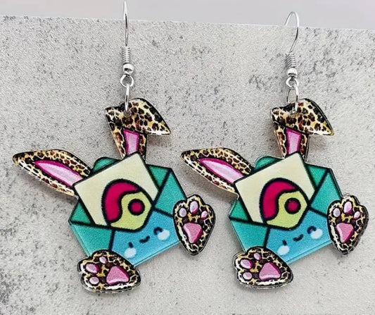 Acrylic Large Easter Spring Envelope Letter Bunny Rabbit Dangle Earrings