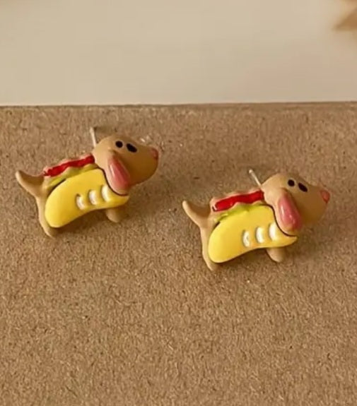 Acrylic Cartoon Hot Dog Sausage Dog Puppy Stud Earrings