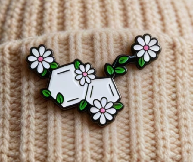 Calm Daisy Feel Good Serotonin Molecule Science Design Enamel Metal Badge Pin