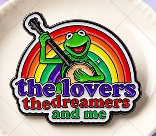 Cartoon Kermit Frog Rainbow Connection Lovers Dreamers And Me Lyrics The Muppet Movie Inspired Enamel Painted Badge Pin