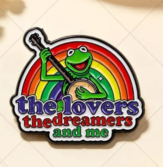 Cartoon Kermit Frog Rainbow Connection Lovers Dreamers And Me Lyrics The Muppet Movie Inspired Enamel Painted Badge Pin