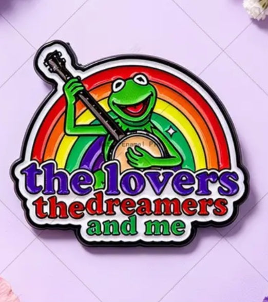 Cartoon Kermit Frog Rainbow Connection Lovers Dreamers And Me Lyrics The Muppet Movie Inspired Enamel Painted Badge Pin