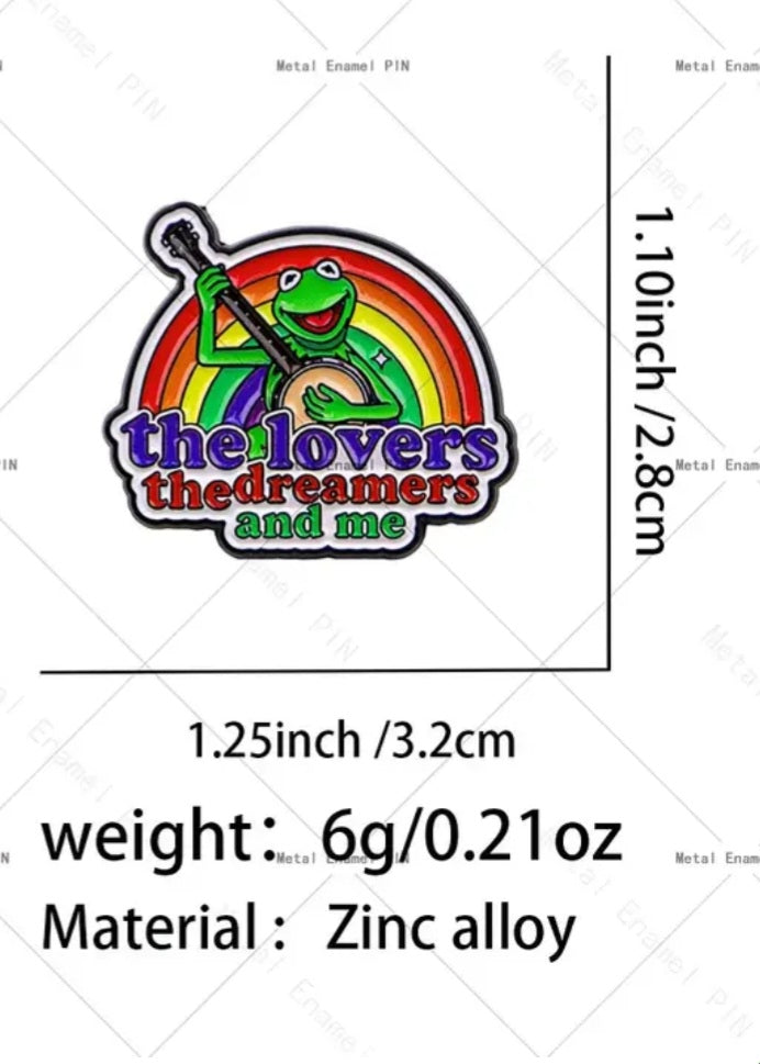 Cartoon Kermit Frog Rainbow Connection Lovers Dreamers And Me Lyrics The Muppet Movie Inspired Enamel Painted Badge Pin