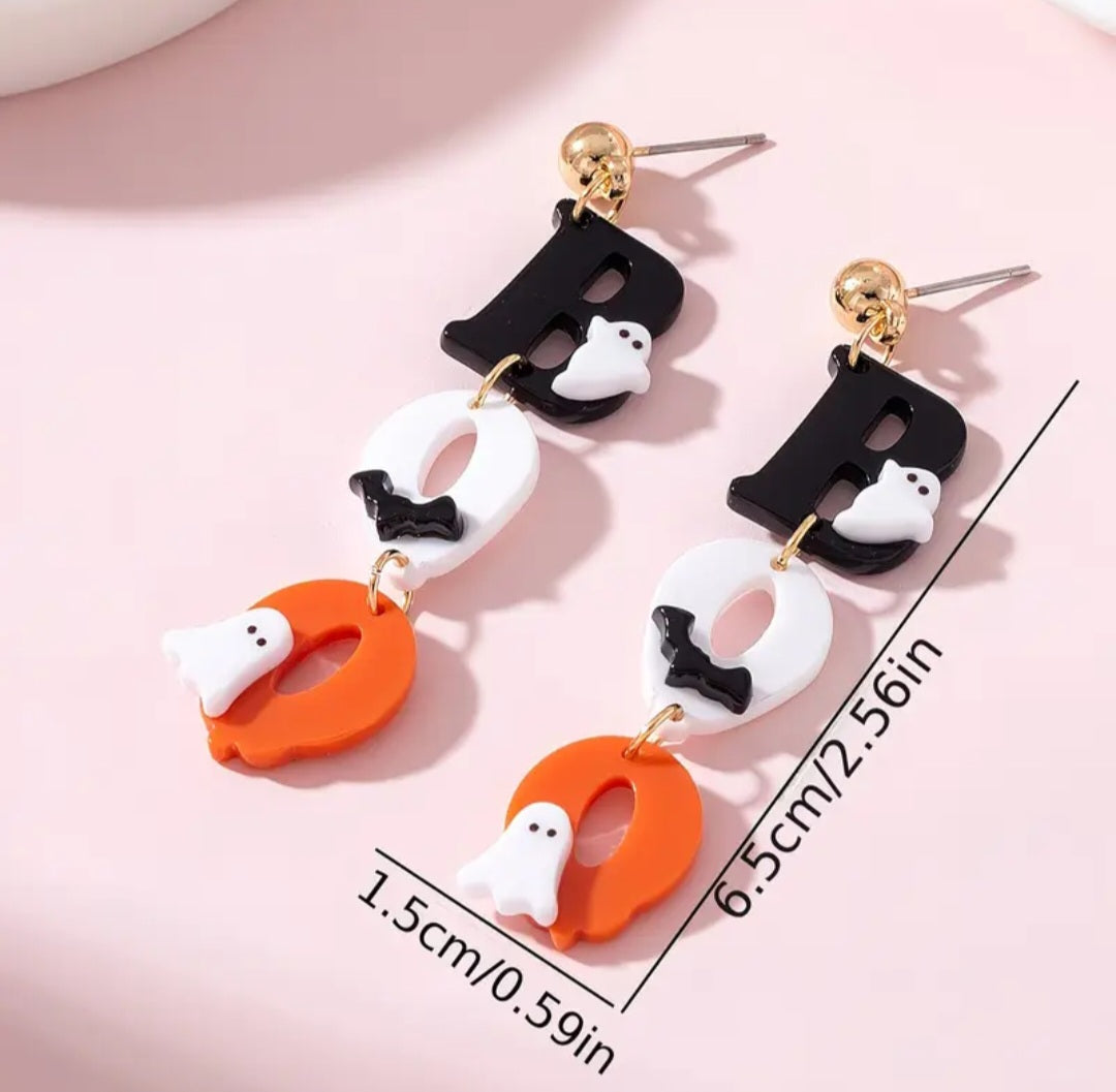 Acrylic Boo Bat Ghost Halloween Letter Charm Drop Dangle Earrings