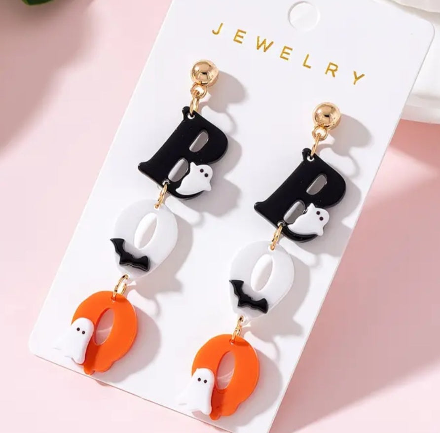Acrylic Boo Bat Ghost Halloween Letter Charm Drop Dangle Earrings