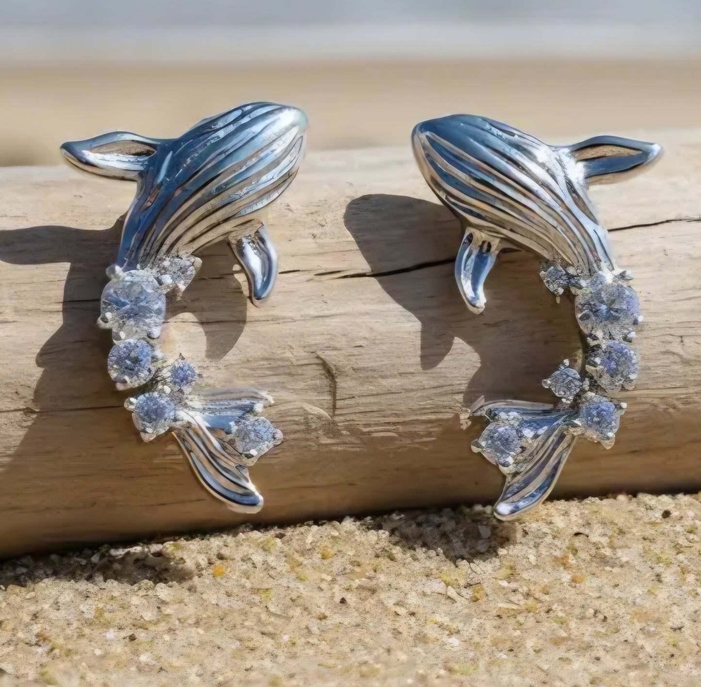 Cubic Zircon Inlay Silver Plated Whale Marine Theme Stud Earrings