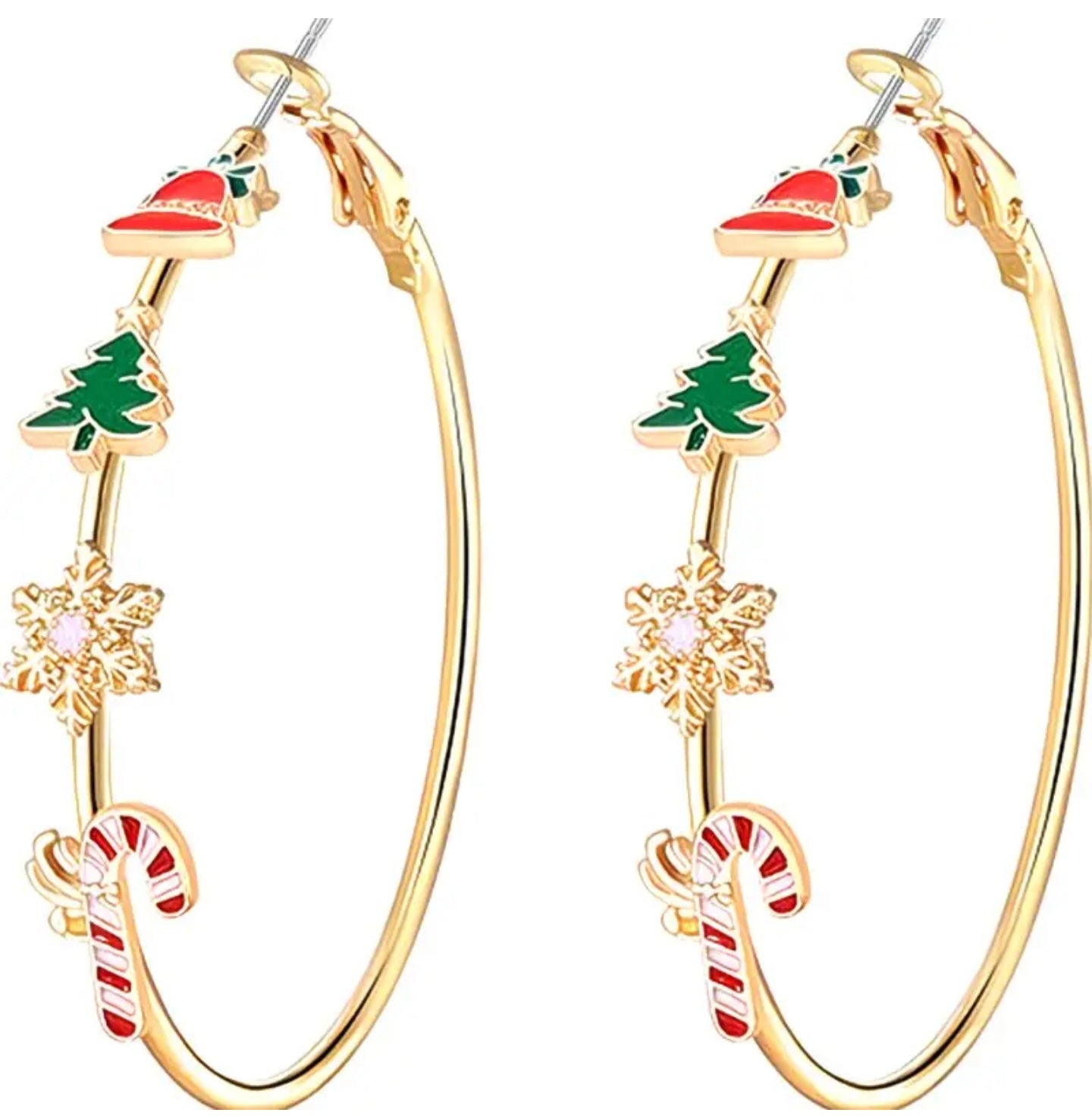 Christmas Festive Holiday Tree Snowflake Santa Claus Party Gold Plated Giant Fine Lightweight Hoops Earrings