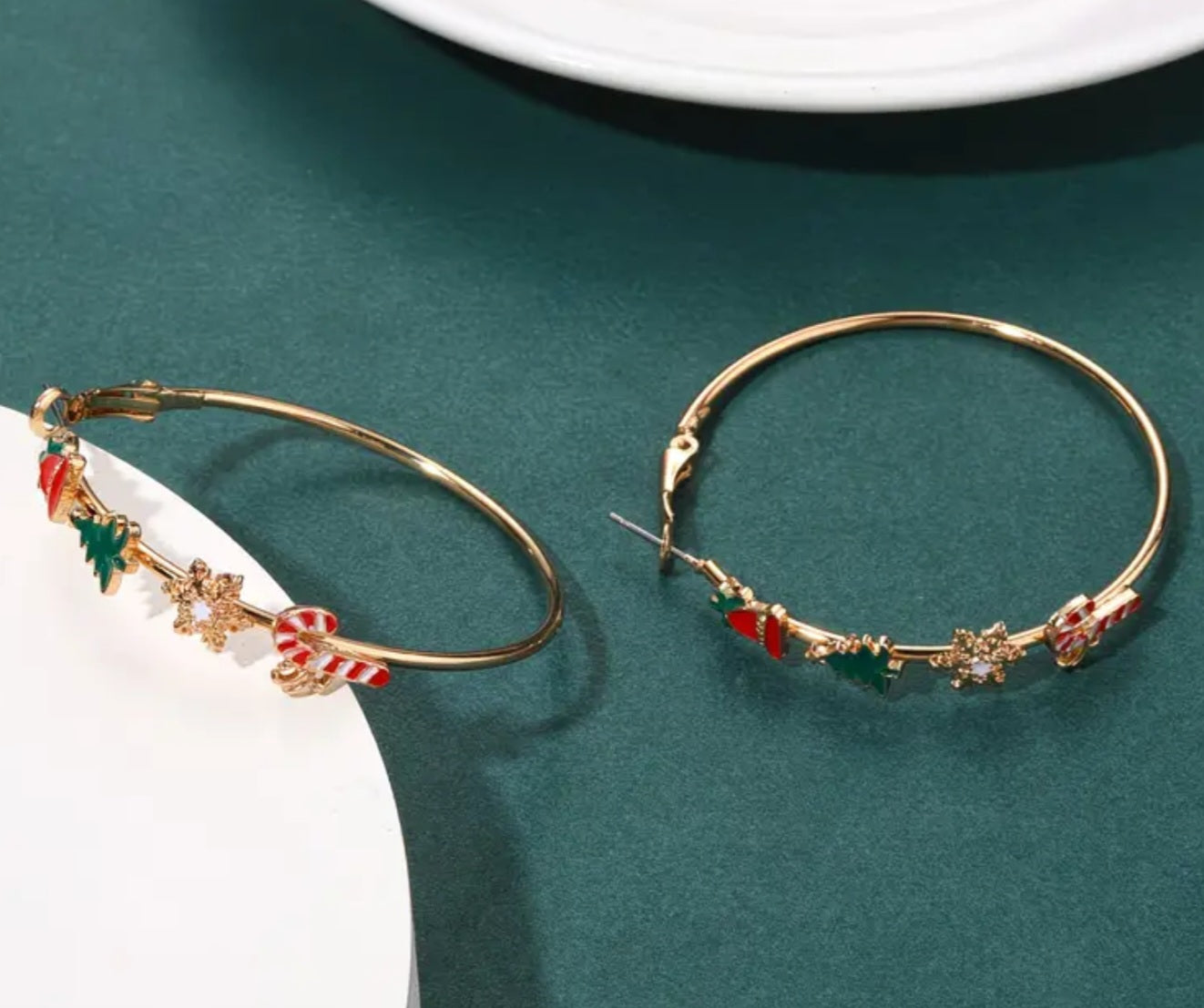 Christmas Festive Holiday Tree Snowflake Santa Claus Party Gold Plated Giant Fine Lightweight Hoops Earrings