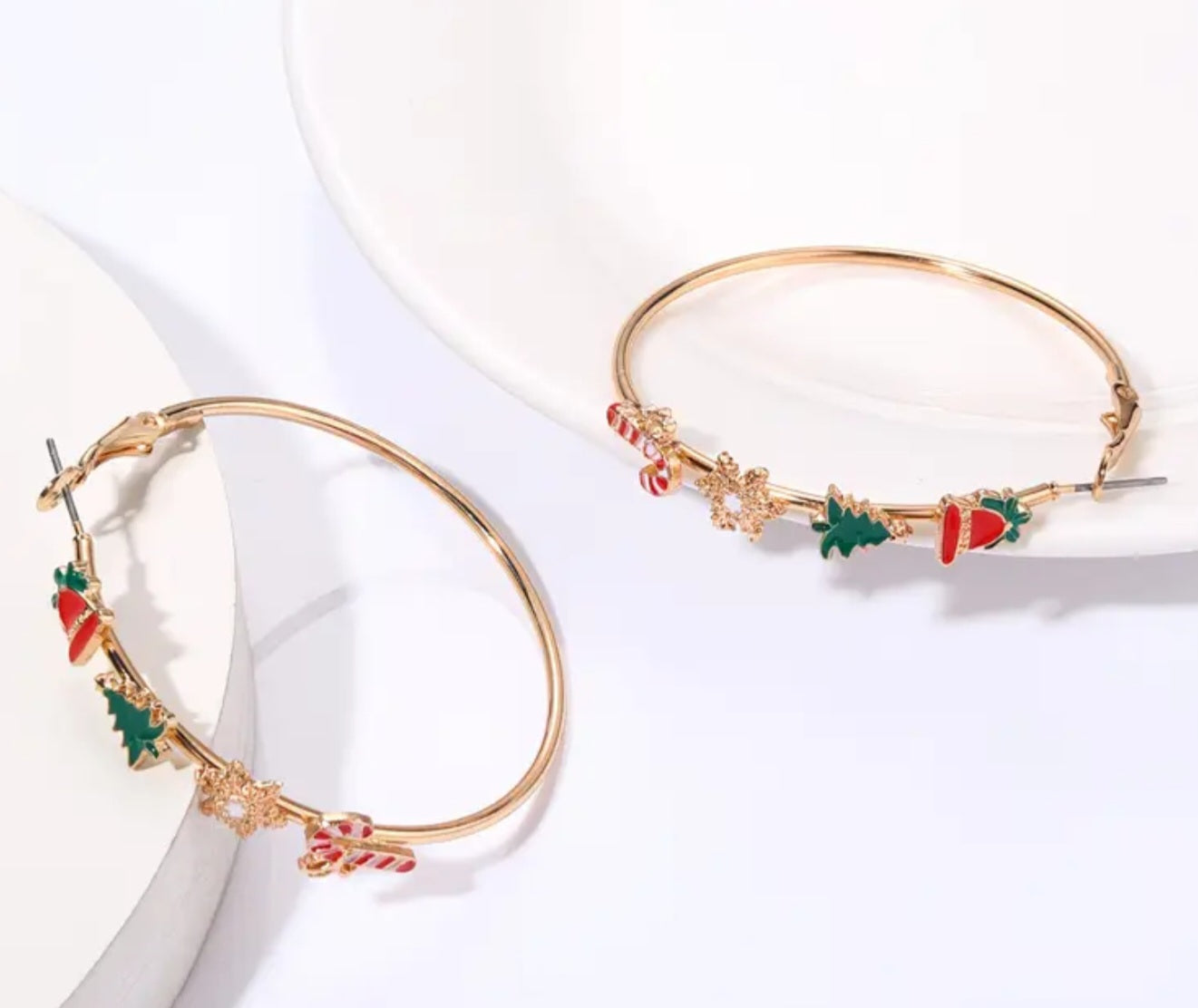 Christmas Festive Holiday Tree Snowflake Santa Claus Party Gold Plated Giant Fine Lightweight Hoops Earrings