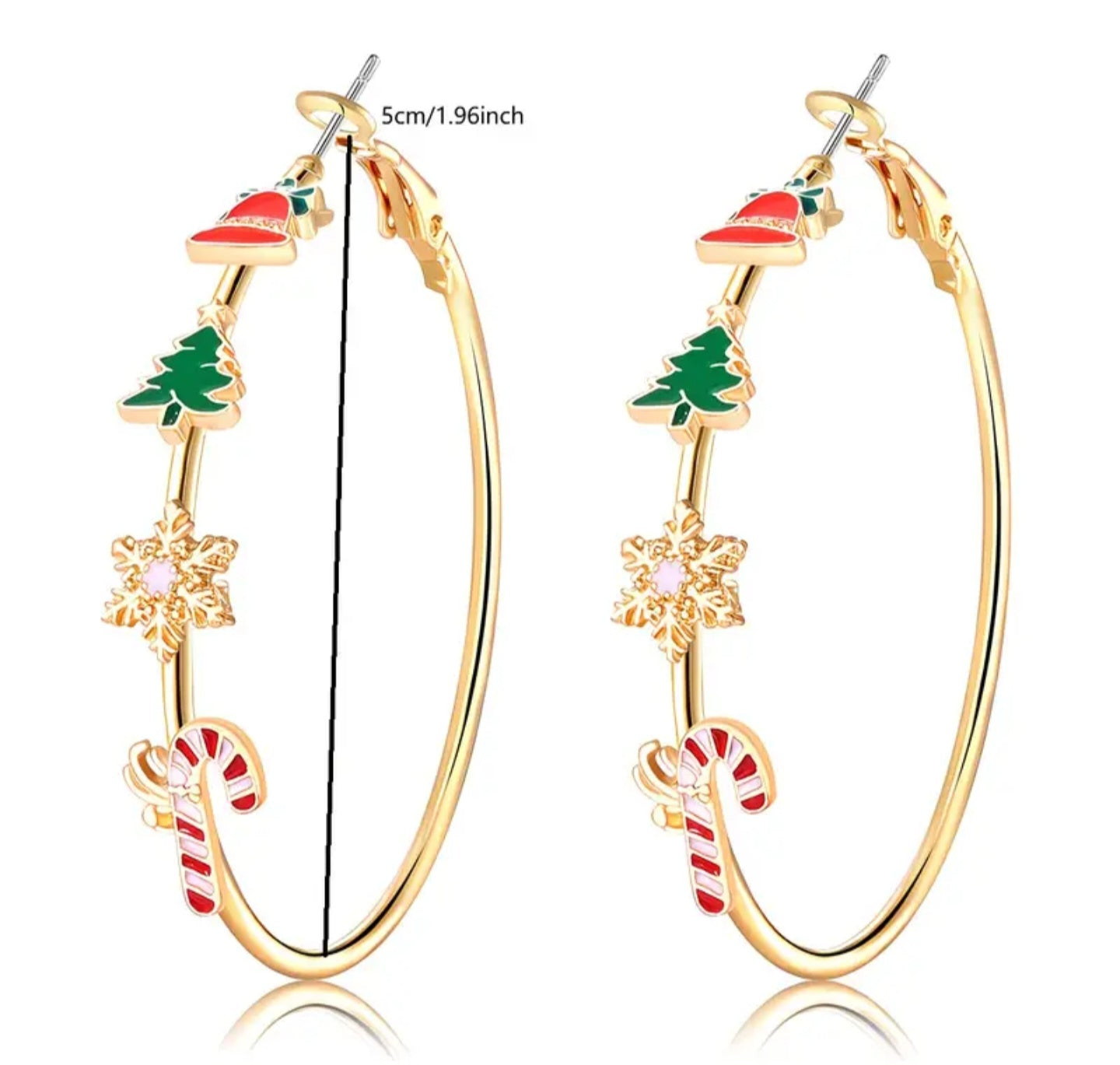 Christmas Festive Holiday Tree Snowflake Santa Claus Party Gold Plated Giant Fine Lightweight Hoops Earrings