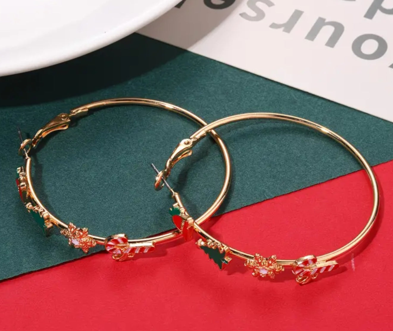 Christmas Festive Holiday Tree Snowflake Santa Claus Party Gold Plated Giant Fine Lightweight Hoops Earrings
