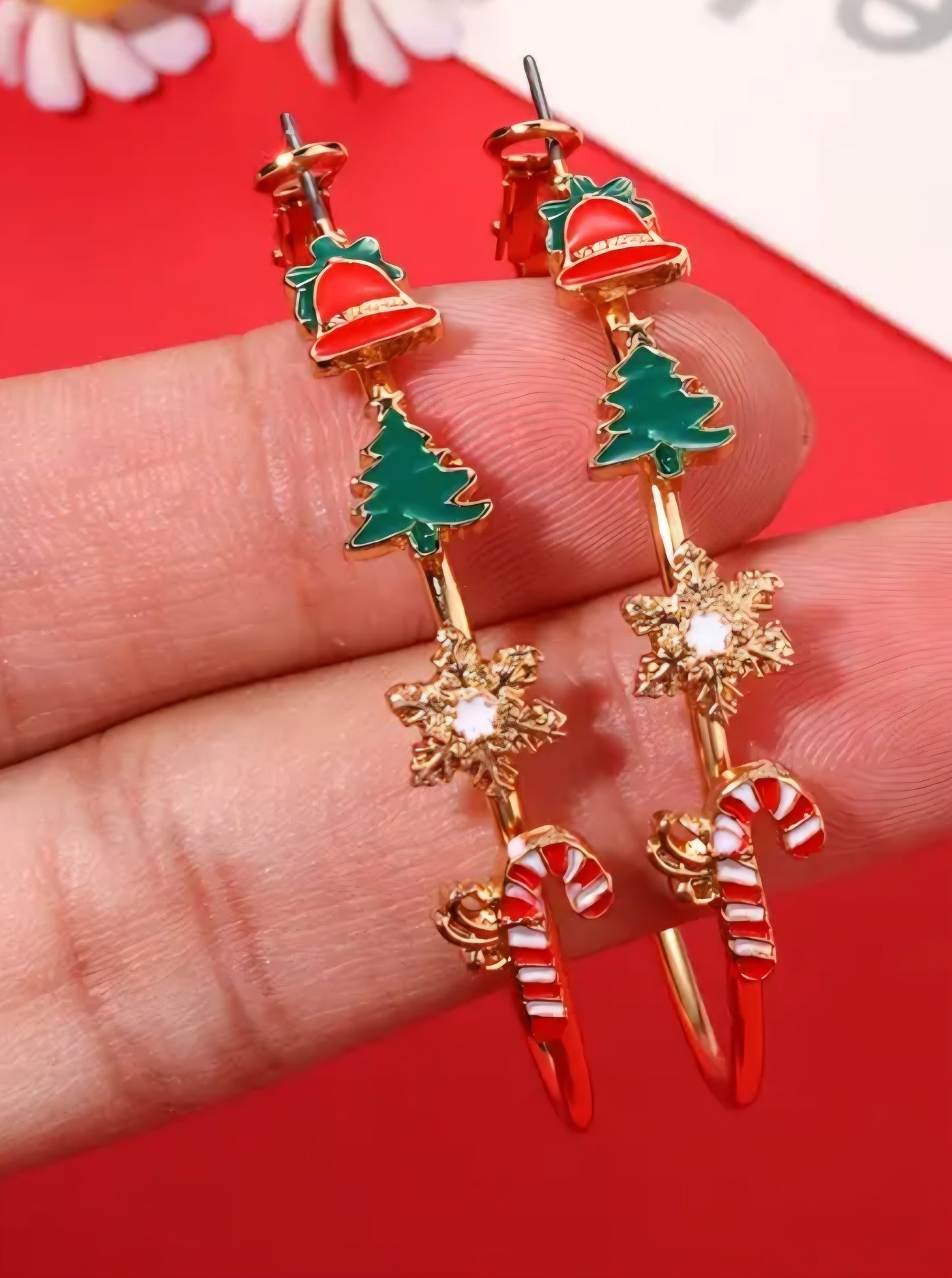 Christmas Festive Holiday Tree Snowflake Santa Claus Party Gold Plated Giant Fine Lightweight Hoops Earrings