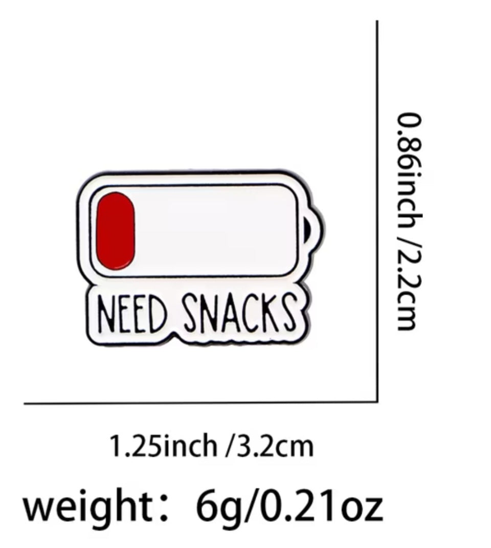 Battery Drained Need Snacks  Enamel Steel Pin Brooch Badge
